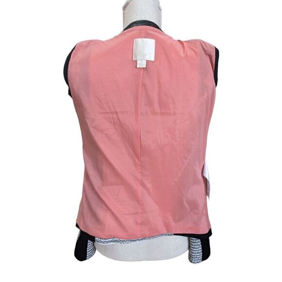 McGinn Blue & White Stripped Tweed Moto Jacket Studded Faux Leather Trim Sz S - Picture 13 of 15